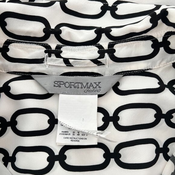 Sportmax chain print silk white black button down shirt size 14 - Picture 4 of 7